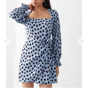 & Other Stories Leopard Print Blue Mini Dress Size EU 32 US XXS